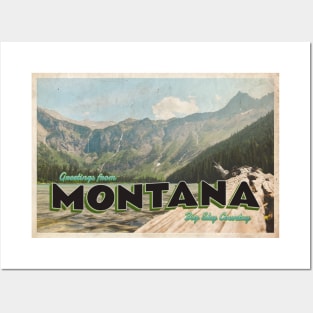 Greetings from Montana - Vintage Travel Postcard Design Posters and Art